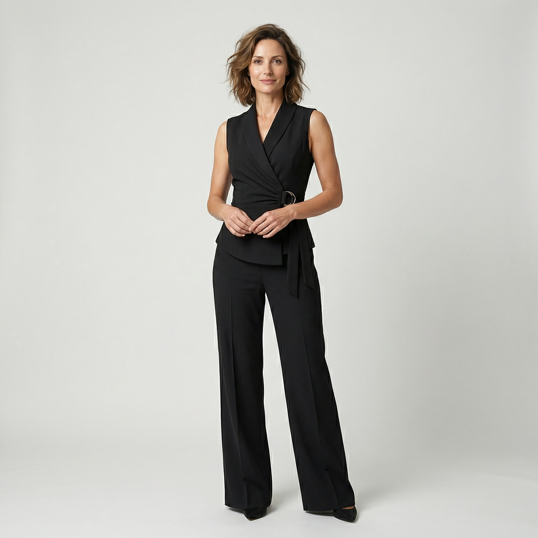 Combinaison Chic à Jambes Larges avec Taille Marquée – Look Élégant et Stylé