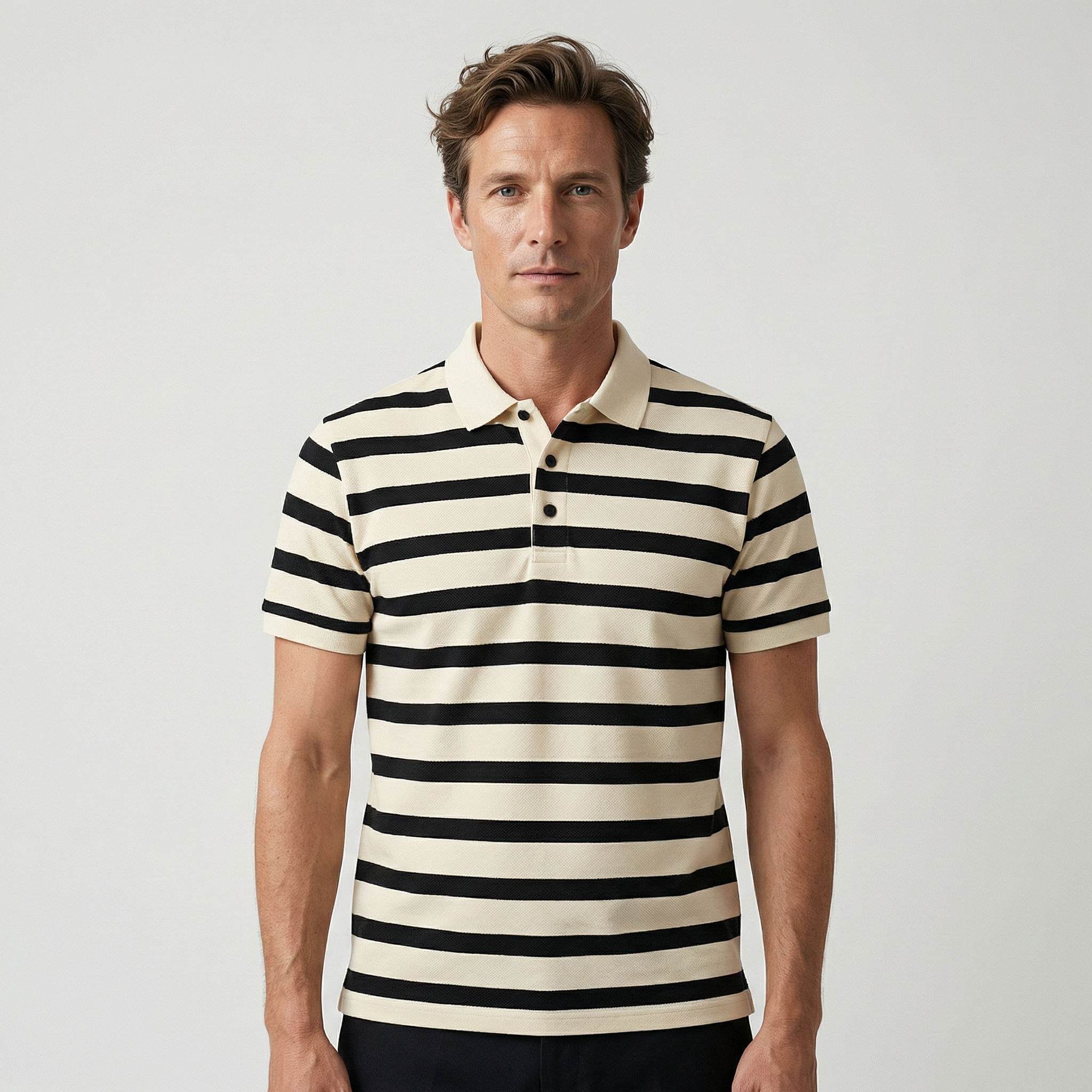 Polo Homme Léger à Rayures – Respirant, Infroissable, en Tissu Luxueux